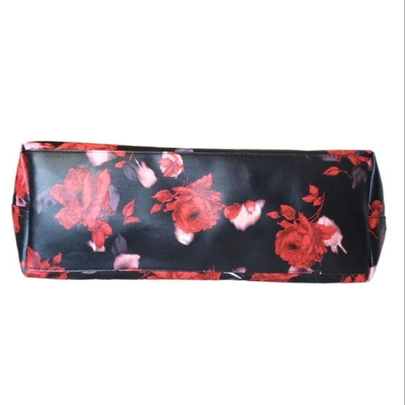 Victoria's Secret Red Black Floral Leather Classic Double Handle Tote Bag - Picture 10 of 16